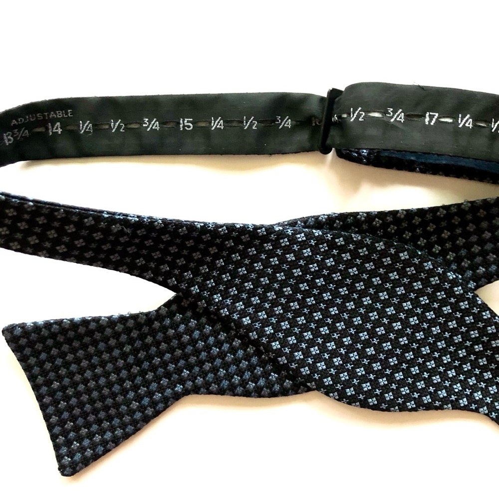 Ted Baker London Silk Bowtie Black Blue - adjustable - made in USA